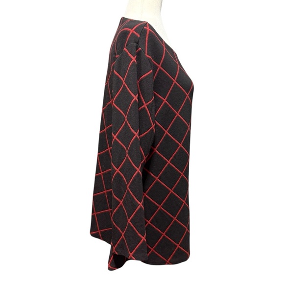 Cut Loose Diamond A-line Boatneck Top  Size L Black Red Holiday Plaid 6816552 - Picture 3 of 11